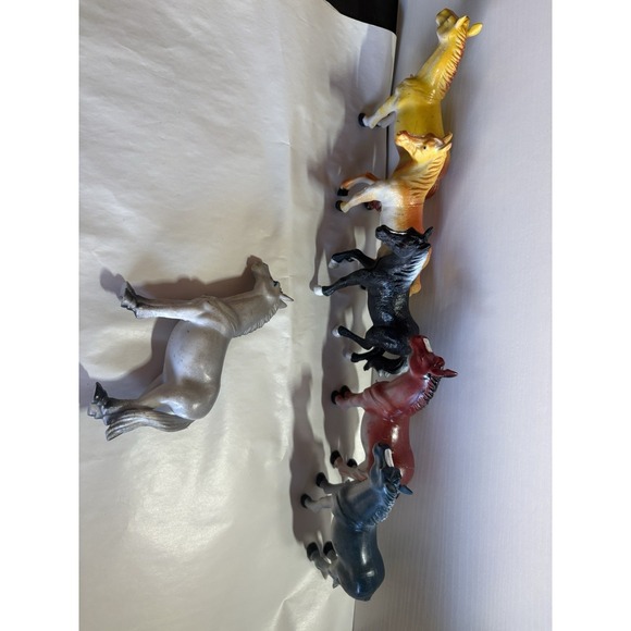 Other - Vintage Hard Plastic Toy Horses Lot of 6 – Multicolor 1980s Style